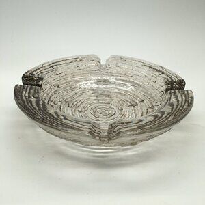 Mid=Century Modern Round Glass Smoke Gray Textured Ashtray